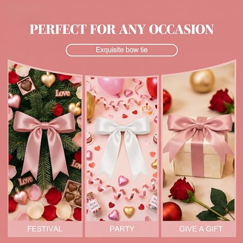 2 Strings Pink White Bow Garland Banner Decorations, Pre-Strung Satin Ribbon Bows for Birthday, Baby Shower, Bridal Shower, Coquette Girls Room, Bow Themed Party, Wedding, Christmas Tree Decorations — view 5