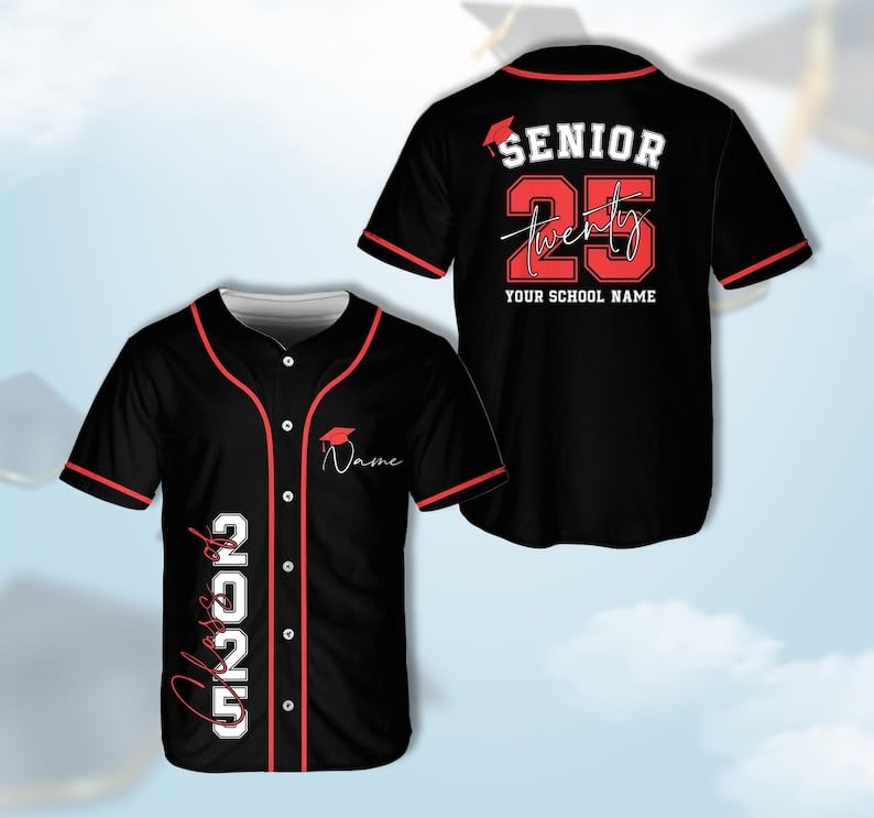 Custom Senior Baseball Jersey, Graduation Class of 2026 Button Up Short Sleeve Graduate Sports Jersey for High School Seniors miniatura 3