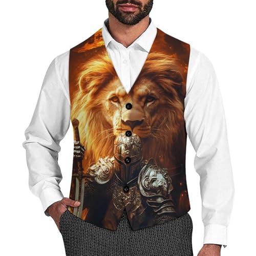 Lion And Knights Trendy Vest Suit for Men V Neck Formal Dress Waistcoat Vests Business Slim Fit