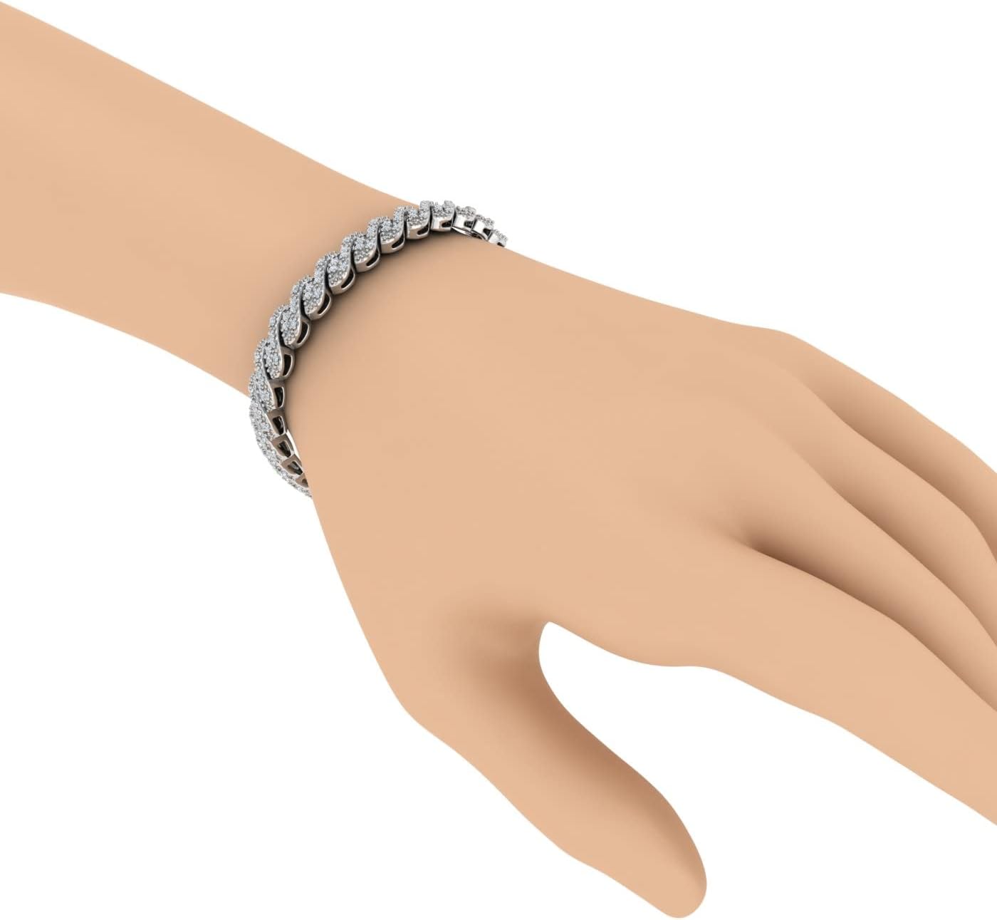 1.5 Carat Natural Diamond Link Bracelet for Women in 925 Sterling Silver (7.5 Inch)