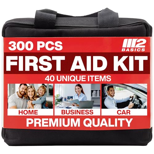 M2 BASICS Premium First Aid Kit, 300 Pieces, 40 Unique