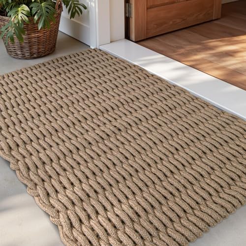 DEXI Felpudo de Yute Natural 60 x 90 cm, Alfombra Entrada Casa Exterior Antideslizante y Resistente, Felpudos Atrapar Suciedad para Puertas, Accesorios para el Hogar, Marrón
