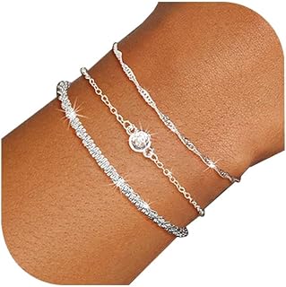 Aidenn 3Pcs 925 Sterling Silber Armband Damen Silver Zirkonia Akzente Armbänder Set Verstellbare Stapelbare Kettenarmband Schmuck für Damen Mädchen als Geschenk
