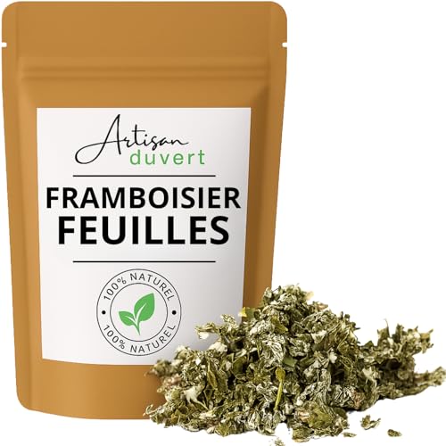 Feuilles de Framboisier pour Infusion 100g – Feuilles Entières Séchées et Coupées – Saveur Douce et Végétale – Idéales en Tisanes Maison – Sachet Refermable – Artisan du Vert
