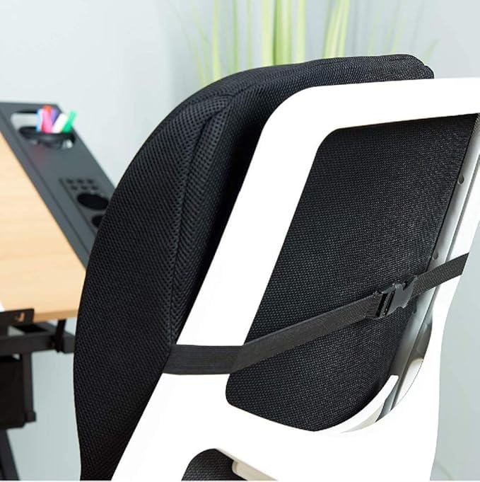 Image of NTGS PU Foam Backrest with Adjustable Strap - Ergonomic Back Pillow for Office Chair, Car Seat, Home & Travel Orthopedic Lumbar Support Cushion for Chair.