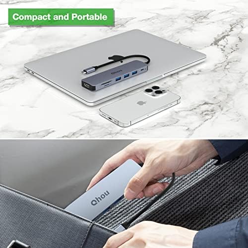 USB C HUB, Qhou 7 in 1 Multiport USB C Adapter with 4K HDMI, 3 USB 3.0, 100W PD, SD/TF Compatible for MacBook, Surface Pro/Go, Pad Pro/Air, Laptop and more Type C devices
