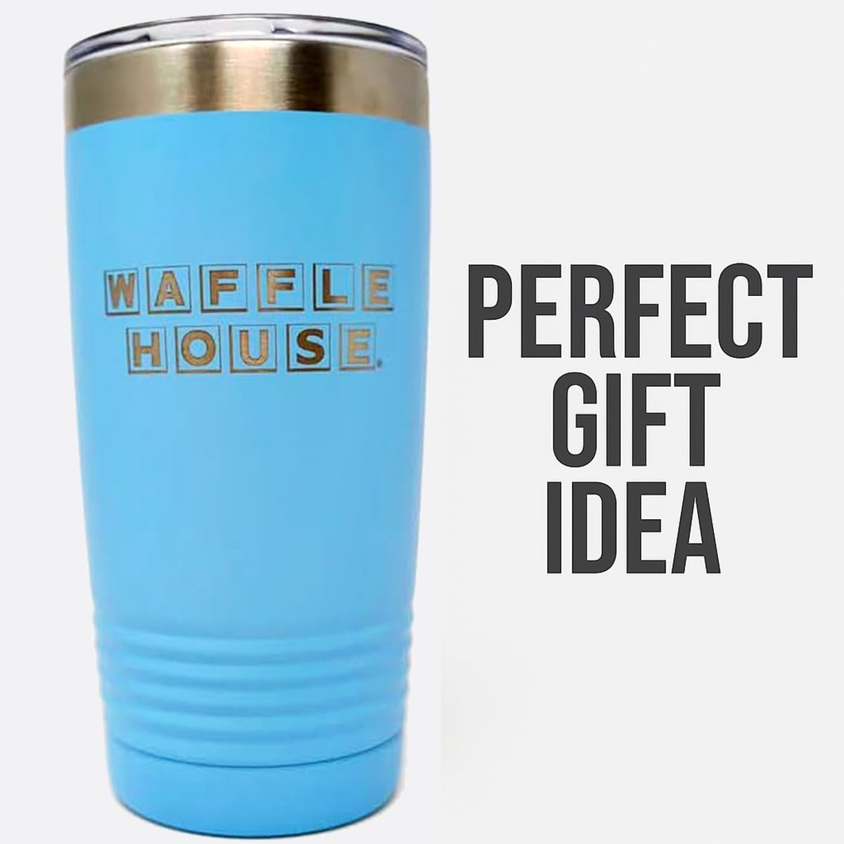 Waffle House Classic Stainless Tumbler – White Insulated Travel Cup with Lid, Double Wall, BPA-Free, Spill-Resistant, Fits Most Cup Holders – Hot or Cold Drink Mug Fans, Light Blue