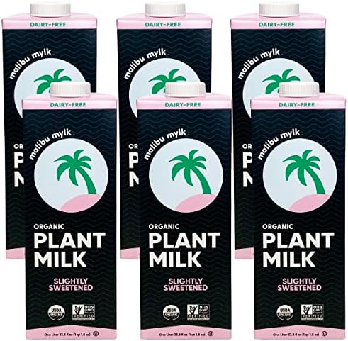 Malibu Mylk Slightly Sweetened Organic Flax Milk | 4g Fiber + 1800mg Omega-3 Per Serving, Shelf-Stable, Dairy-Free, Plant Based Milk Alternative, Keto, Low Carb, Nut Free - 33.8oz (6 Pack)