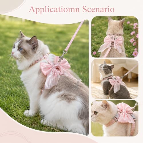 Pink Bow Cat Harness and Leash Set Escape Proof Adjustable Kitten Harness with Leash Soft Lightweight BreathableHarness for Kitty Puppy Bunny Small Dogs Chihuahua Walking Travel - Image 6