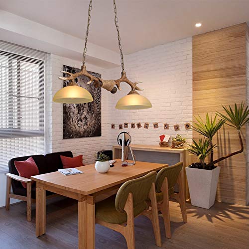 Gdae10 Hanging Lights, 2 Heads Resin Deer Horn Pendant Light Fixture Vintage Retro Antler Ceiling Lamp (E27 Bulbs, Without) With Chain, Rustic Antique Unique Home Bedroom Restaurant Cafe Bar #TOP7