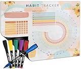 Habit Tracker Journal Workout Motivation Fridge Calendar Dry Erase 13” X 17” Magnet Health Fitness Goal Tracker Goals Board - With Shopping Grocery List - 6 Markers Included