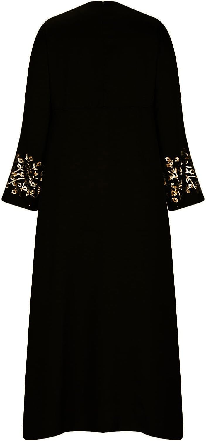 Muslim Women's Embroidered Kaftan Dress Dubai Prayer Dresses Abayas Long Sleeve Crewneck Islamic Eid Prayer Clothes