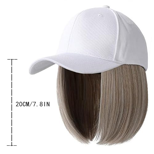 Miniatura 2 de UU BEN Pelucas cortas estilo Bob para mujer, gorra de béisbol con pelo para niñas, sombreros de peluca de cabello lacio, ondulado, gris natural