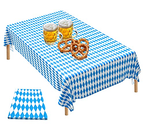 Lot de 2 nappes décoratives classiques pour la fête de la bière en plastique, bleu bavarois et blanc pour la fête de la bière Cover