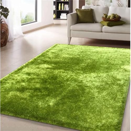 Image of Micro Polyester Yarn Super Soft Fluffy Area Rectangular Rug for Living Room Handmade 2 Inches (Thickness,Pile) Self Design Color Green Size(3x5 Feet 90x150 Cm)
