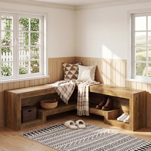 Tribesigns L-Shaped Bench with Storage, Wooden Corner Breakfast Nook Bench for Dining Room Entryway, Cloakroom, Living Room