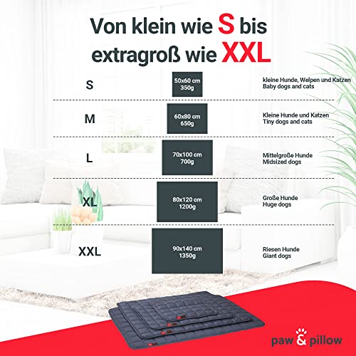 paw & pillow Hundematte für Auto, Indoor & Outdoor - Hundedecke kratz und Kochfest bis 95° Grad, Größe L - Liegefläche 70x100 cm in Grau Made in Germany