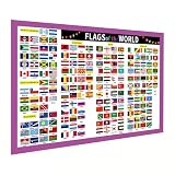 Flags of the World Poster, Laminated, 17"x24", Large Size, Geography Classroom Decor, International Country Reference Chart for Classrooms, Home School Décor, Back to School Supplies