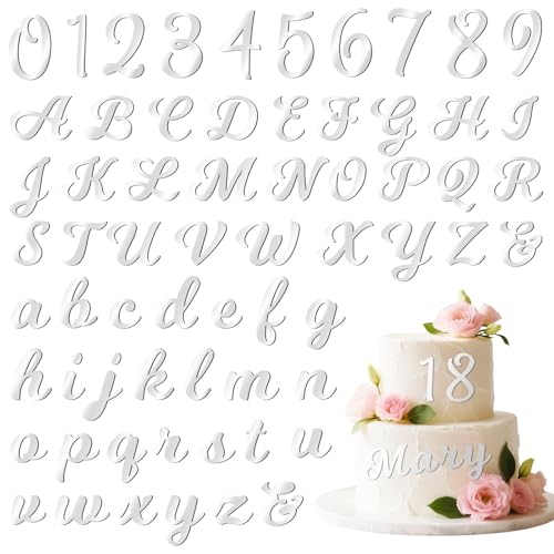 VASTRISE 126 PCS Custom Name Cake Topper Acrylic Letters DIY Personalized A-Z & 0-9 Number Alphabet Cake Decoration For Wedding Anniversary Baby Shower Party Birthday Supplies (Silver)