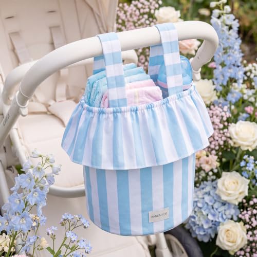 Abbylike Ruffle Stroller Bag with Removable Handles, Cotton Stroller Organizer with Waterproof Lined for Moms Baby Travel(Ruffles Style,15.5 x 9.5 Inch,Blue White) by Abbylike - Image 8
