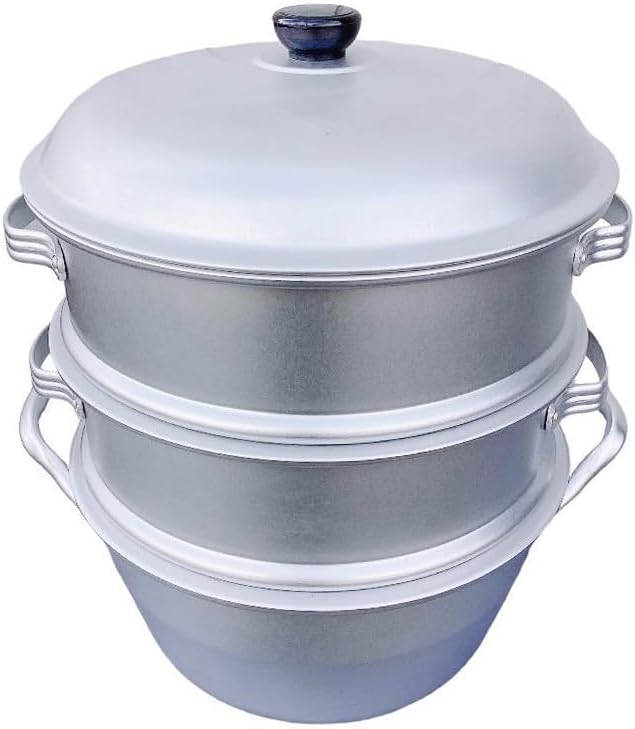 12" Food Steamer Aluminum 3-tier Steam Pot with Lid for Vegetables,Seafood,Soups