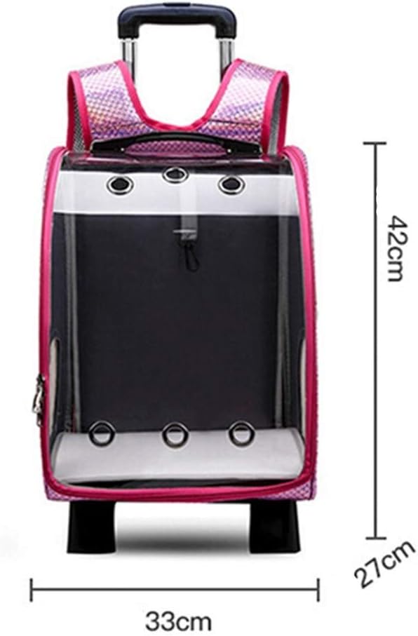 Pet Stroller Pet Trolley Backpack Box Dog Traveling Trolley Portable Transparent Pet Bag with Tie Rod (Red One Size)