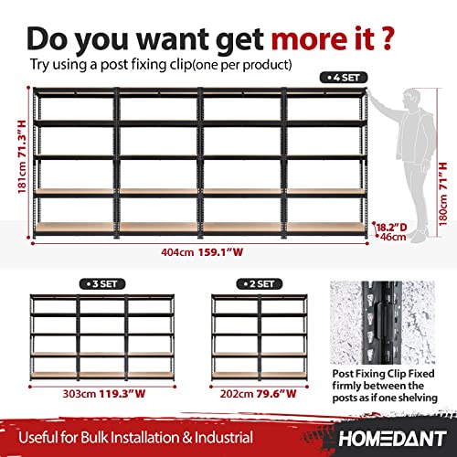 HOMEDANT Z-beam 5-Tier Laminated Heavy Duty Metal Shelving Unit Adjustable Garage Storage Utility Rack Shelves Organization Multipurpose Shelf Warehouse Industrial Shed 39.8"W x 18.2"D x 71.3"H 1Pack