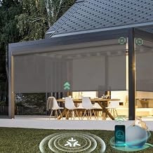 Yoolax Motorized Matter Outdoor Shades Patio Blinds Compatible with Alexa, Remote Control Retractable Patio Screens, Smart Roller Shades for Porch Custom 5% Openness Alpine Rock