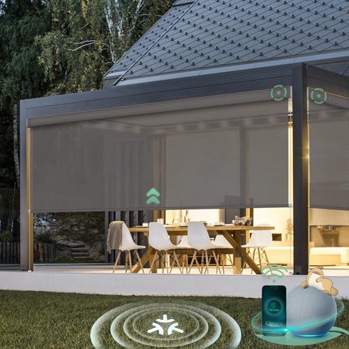 Yoolax Motorized Matter Outdoor Shades Patio Blinds Compatible with Alexa, Remote Control Retractable Patio Screens, Smart Roller Shades for Porch Custom (5% Openness Alpine Rock)