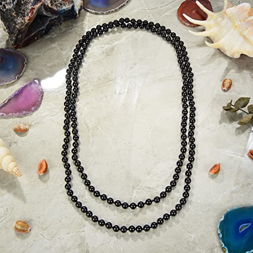 Mgr My Gems Rock! 60 Inch 8Mm Polished Genuine Black Onyx Multi-Layer Long Endless Infinity Beaded Unisex Necklace. Beaded Black Necklace For Men #TOP1