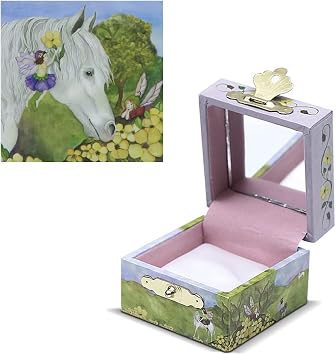 Enchantmints Horse Jewelry Box Tiny Treasure Chest with Mirror Soft Satin Cushion