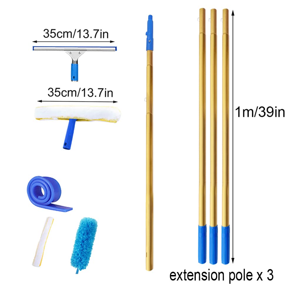 Limpiacristales profesional 2 en 1 con barra de extensión 1.4m/2.4m/3.5m/4.5m Herramientas de limpieza de cristales Escobillas de Goma Paño de Microfibra para Ventana Alta (4.5m)