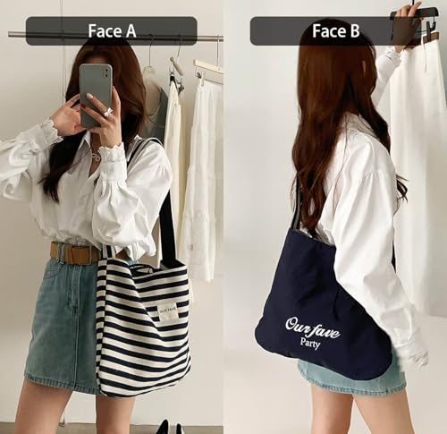Bolso Tote de Lona a Rayas para Mujer miniatura 2