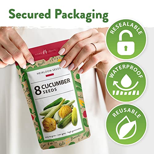 8 Cucumber Seeds For Planting - Lemon, National Pickling, Armenian, Beit Alpha, Straight Eight Cucumber Seed - Heirloom & Non Gmo Vegetable Seeds (Cucumis Sativus) #TOP5