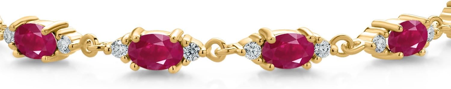 Gem Stone King 18K Yellow Gold Plated Silver Red Ruby and White Moissanite Tennis Bracelet For Women (8.11 Cttw, Gemstone Birthstone, Oval 6X4MM, 6.5, 7, 7.5 Inch) - Image 2