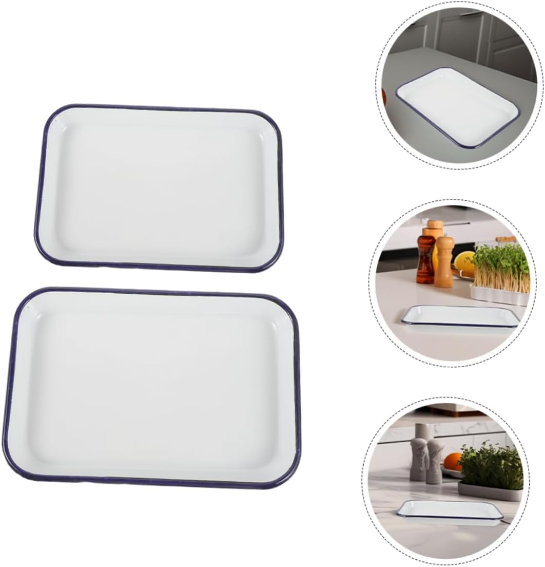 UPKOCH 2pcs Enamel Baking Trays Rectangular Non-stick Roasting Pans for Baking and Serving Space-efficient Design - Kitchen Trays