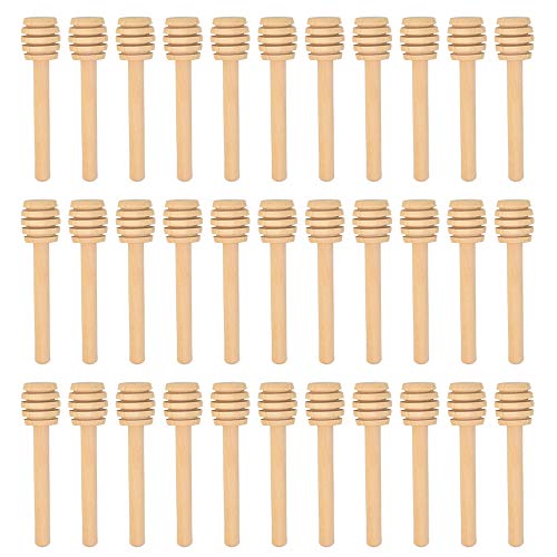 SUMERSHA 50 Pack 3 Inch Mini Wood Honey Dipper Sticks Server for Honey Jar Dispense Drizzle Honey Individually Wrapped Portable For Party Wedding Favors
