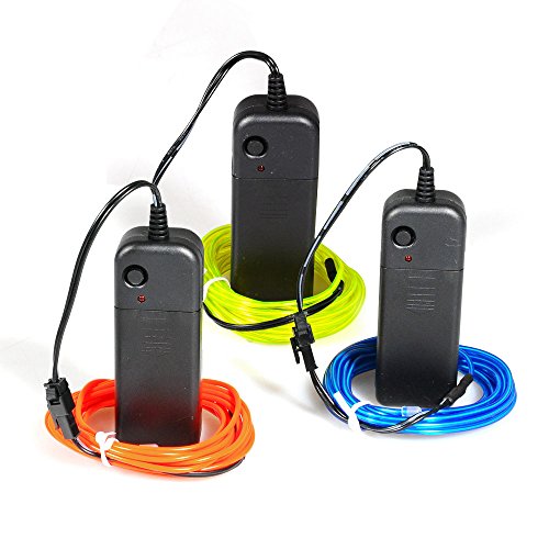 Preisvergleich Produktbild lychee Superhelles, tragbares, leuchtendes Neonlicht-El Drahtband mit Batteriefach für Party-Kostüme, Halloween, Burning Festival Dekoration (5 m & 3er-Pack, sortiert)