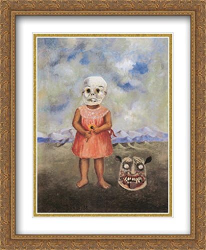 Girl with Death Mask 2X Matted 28x34 Large Gold Ornate Framed Art Print by Frida Kahlo