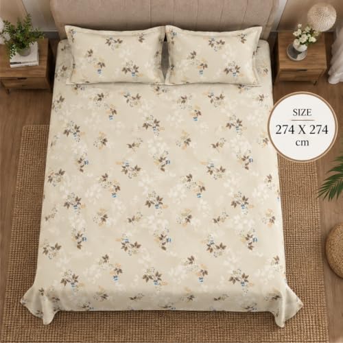 Image of Bombay Dyeing Floral Brown Super King Size Bedsheet Set (3 Pc)