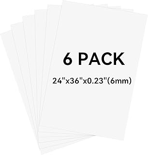 6 Pack White Foam Board 24"x36", 0.23" Thick Foam Core Board for Projects, White Poster Board for Painting, Displaying, and Craft Projects