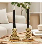 BEHOMA Aluminium Pair of Yoga Monkey Candle Holder for Home Decoration | Antique Gold Decorative ...