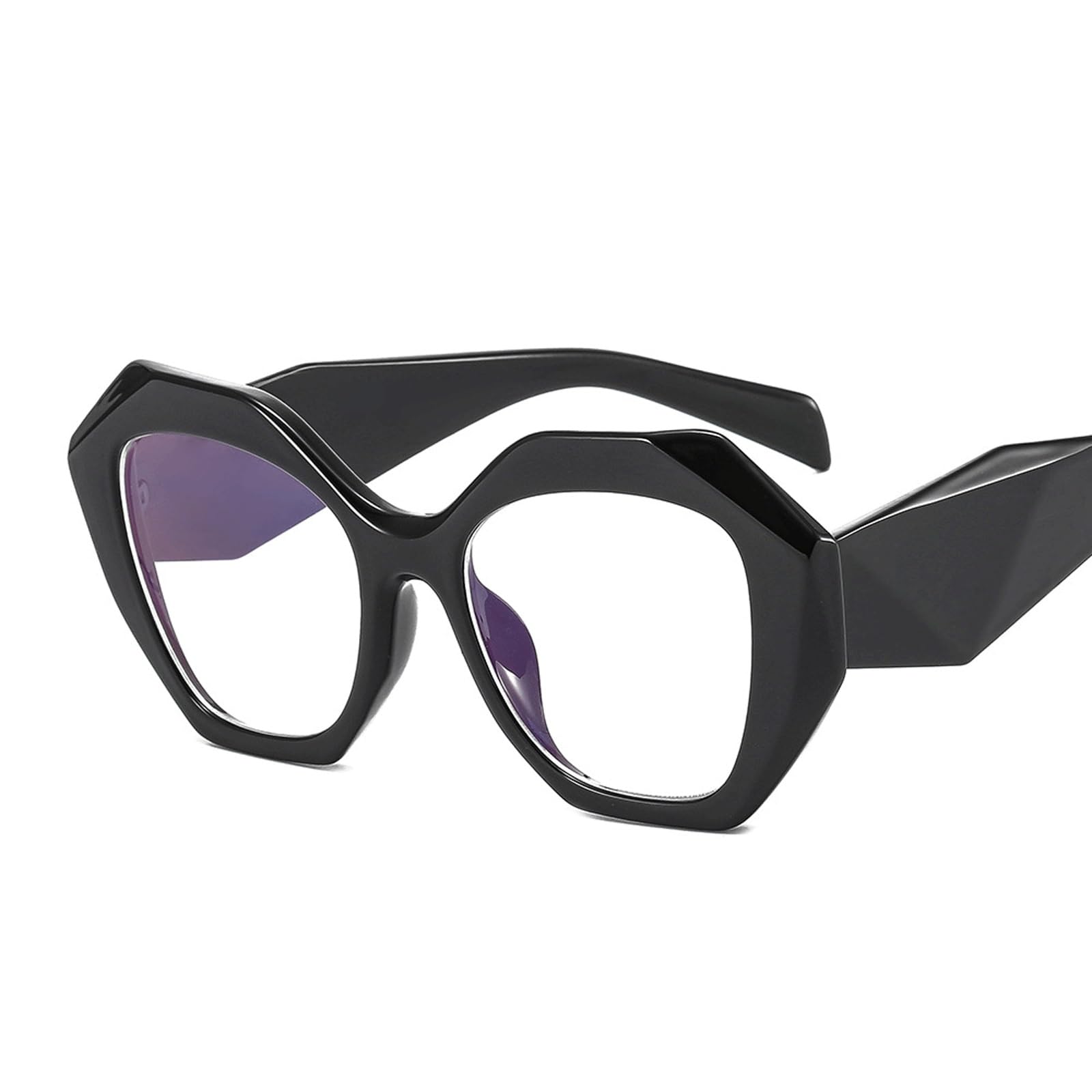 Polygonale Brillengestelle, die Brillen for Computer blockieren | Stilvolle, nicht verschreibungspflichtige Brille, PC-Blaulicht-Lesebrille, Unisex(C1 Black)