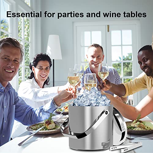 Sunmeyke Large Ice Bucket For Parties And Cocktail Bar(3.7 Quarts), Stainless Steel Insulated, With Ice Tongs And Lid Cover With Sealing Silicone #TOP6