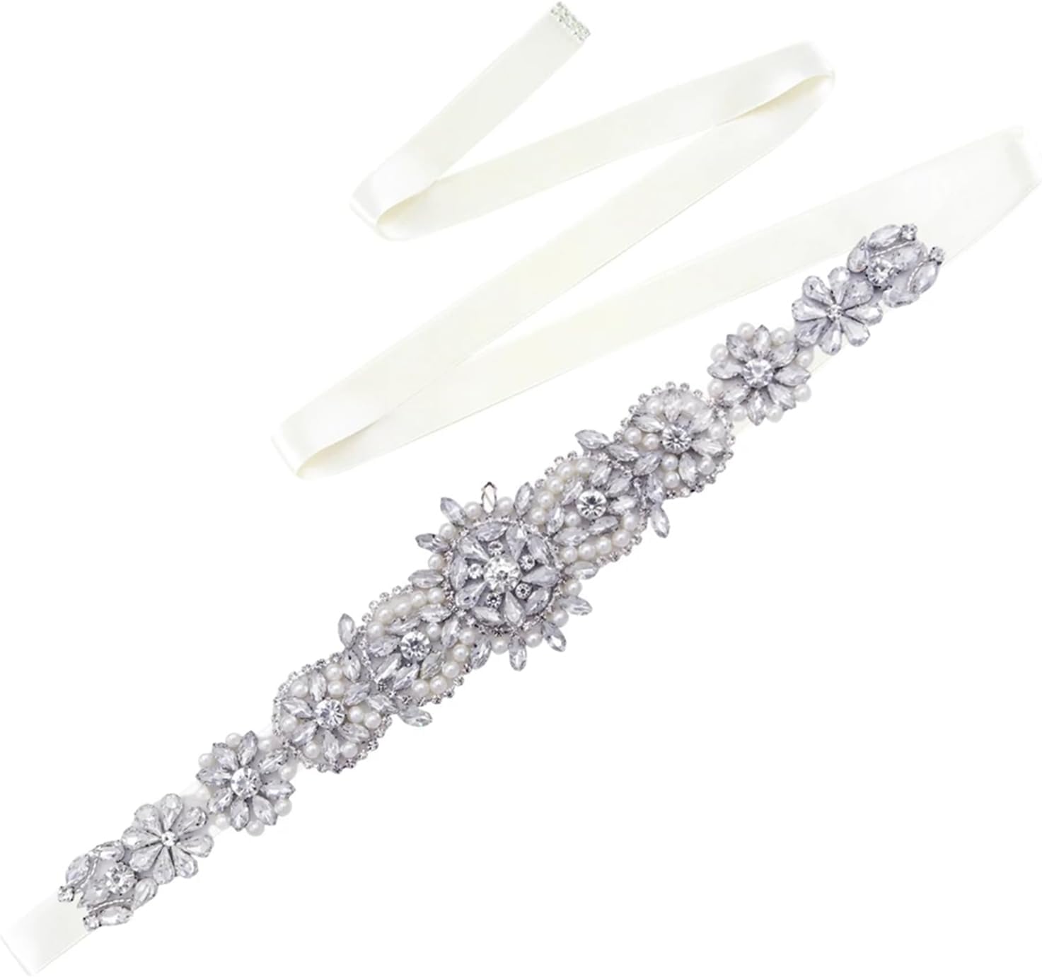 Women’S Bridal Belt With Rhinestone Pearl Applique Handmade Beaded Sash Wedding And Evening Dress Accessories