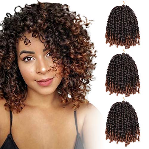 3 Pack Spring Twist Crochet Braids Synthetic Fluffy Curly Hair Extensions 8inch(T1B/30#)