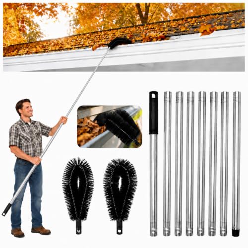 Premium 10.5 ft Gutter Cleaning Tools From The Ground Adjustable Gutter Cleaning with Pole No Ladder Needed Long Reach with Replaceable Brush Removal Leaves Trash From Roof Gutters