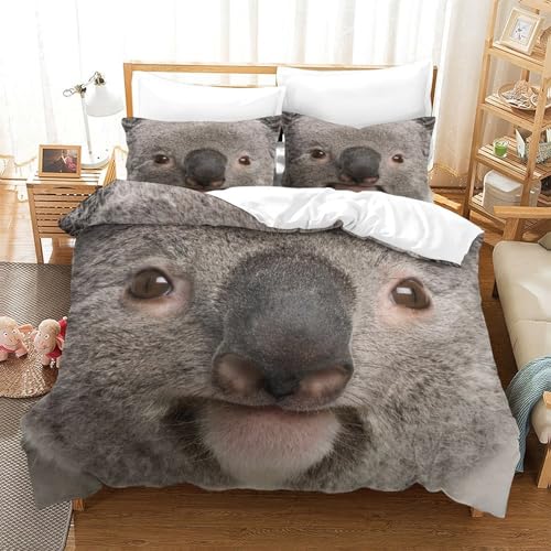 Housse de couette koala 3D microfibre déco chambre animaux 140x200