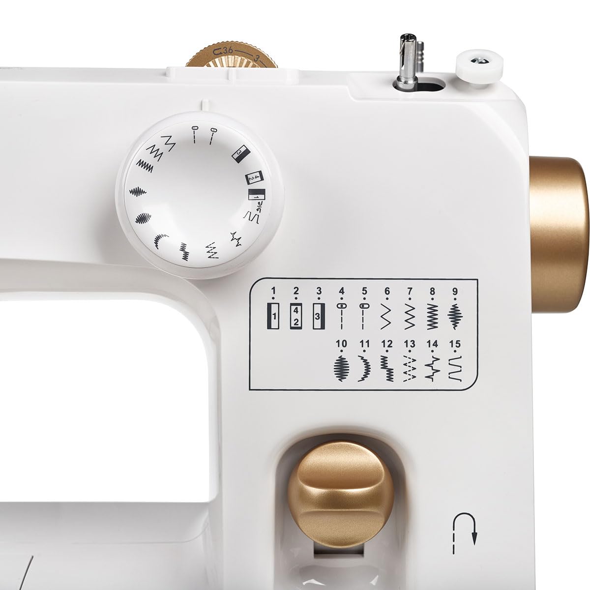 ROLD Gold kompakte elektromechanische Nähmaschine für Einsteiger mit 15 Programmen, starkem Motor und LED-Beleuchtung
