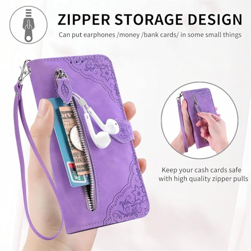 Ysnzaq Etui z klapką do Samsung Galaxy A56 / Galaxy A36, etui z klapką ze skóry z uchwytem na karty, sznurówką i funkcją stojaka, odporne na wstrząsy wzory kwiatowe etui do Samsung A56/A36-SZY Purple